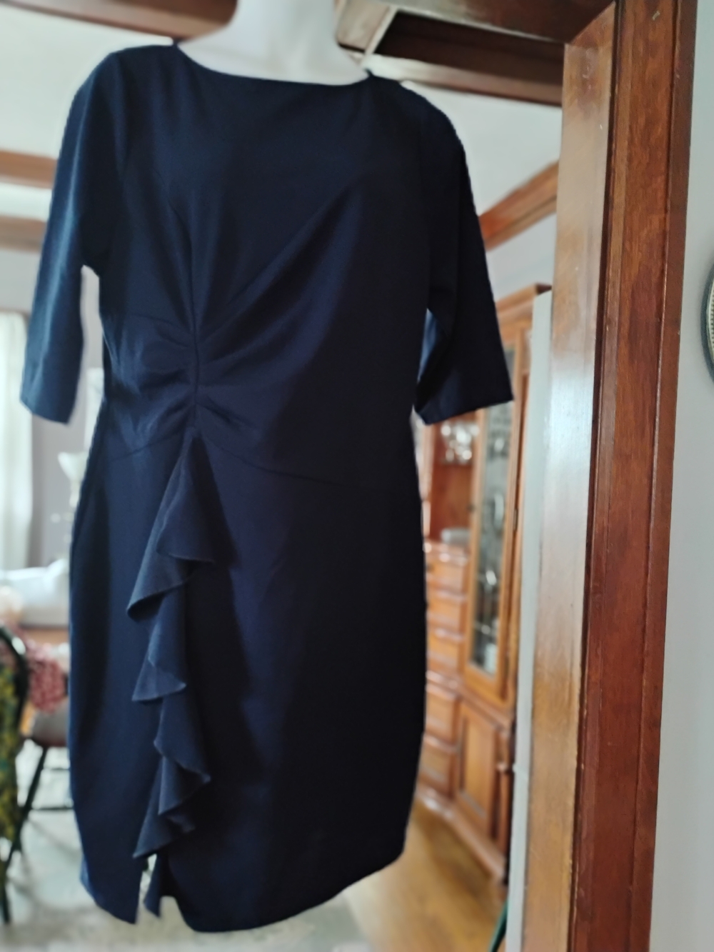 Elegant Navy Ruffle-Front Women’s Dress